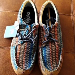 Twisted X Mens Hooey Loper Shoes Blue Brown Stripe Round Toe Logo Lace Up 13